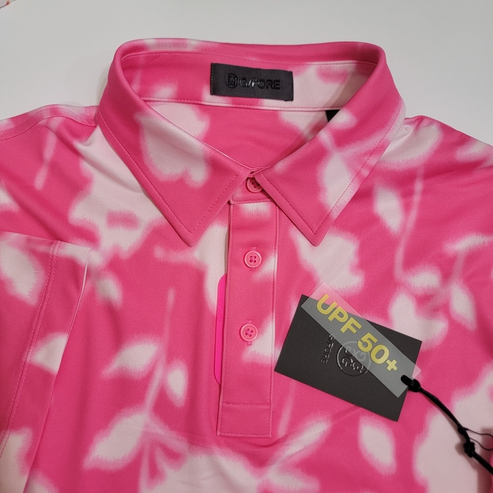 G/FORE Mens Polo Shirt Med Knock Out Pink KOP Blur Floral Golf Polo NEW $110